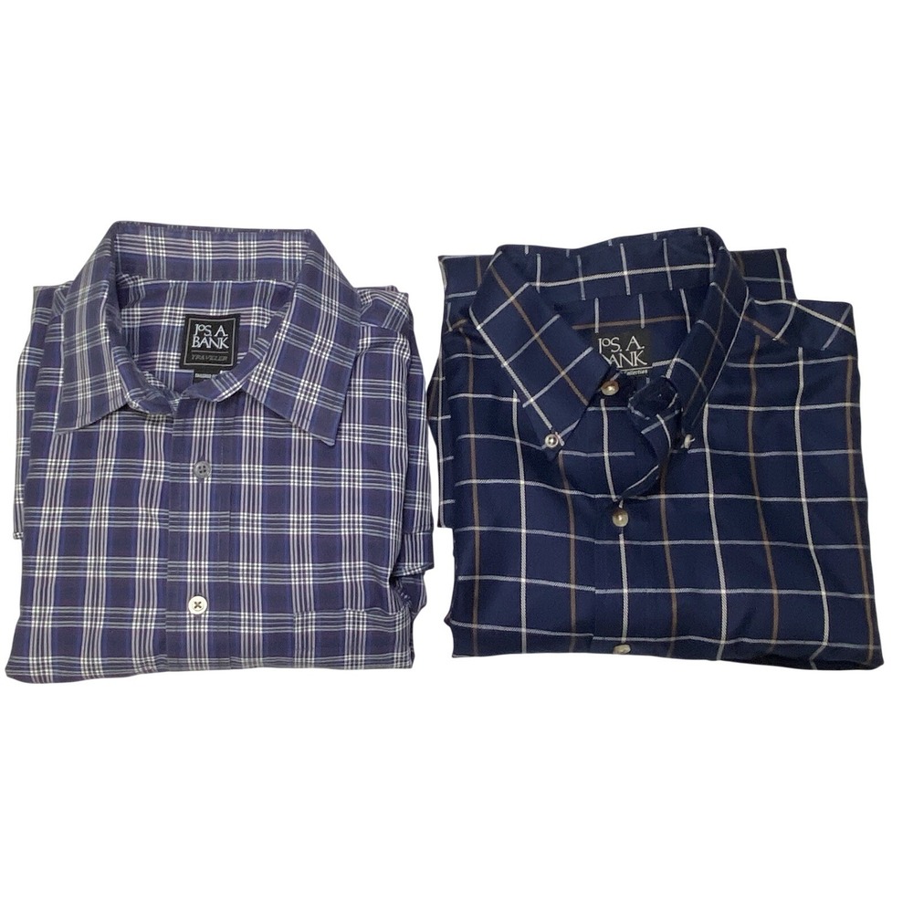 Mens Medium Dress Shirt Lot of 2 Jos A Bank Plaid Business Casual